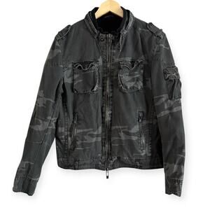 Rogue Black Gray Camo Moto‎ Jacket Double Zipper Utility Pockets Size Large